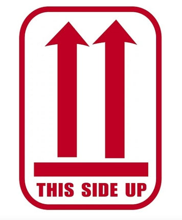 Euro-Label Rol met 500 stickers "This side up" (Rood/Wit)